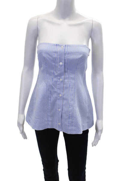 Simkhai Women's Square Neck Sleeveless Button Up Tube Top Blue Striped Size 0