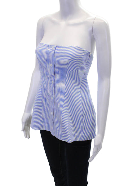 Simkhai Women's Square Neck Sleeveless Button Up Tube Top Blue Striped Size 0