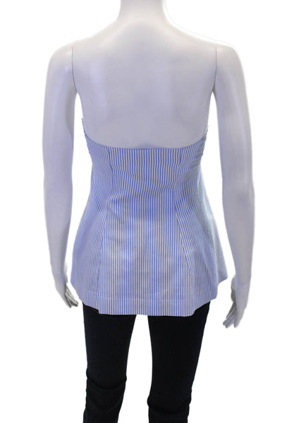 Simkhai Women's Square Neck Sleeveless Button Up Tube Top Blue Striped Size 0