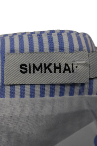 Simkhai Women's Square Neck Sleeveless Button Up Tube Top Blue Striped Size 0