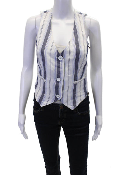 Bella Dahl Women's V-Neck Sleeveless Cinch Back Button Up Vest Striped Size XS