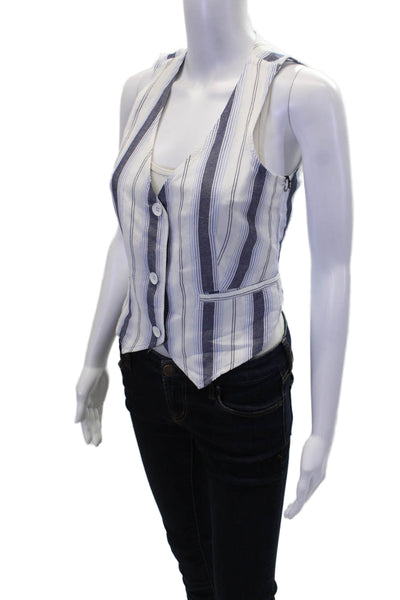 Bella Dahl Women's V-Neck Sleeveless Cinch Back Button Up Vest Striped Size XS