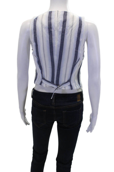 Bella Dahl Women's V-Neck Sleeveless Cinch Back Button Up Vest Striped Size XS