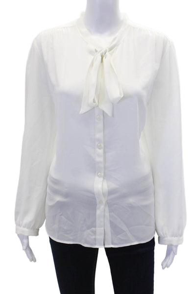 J Crew Womens Y-Neck Long Sleeve Tied Button-Down Shirt White Size L