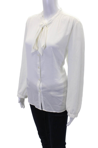 J Crew Womens Y-Neck Long Sleeve Tied Button-Down Shirt White Size L
