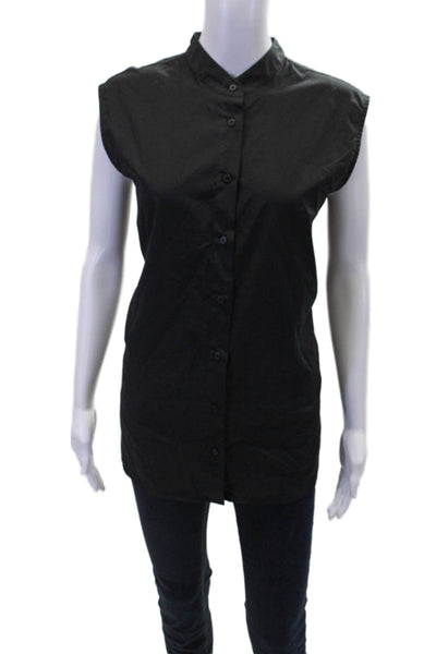 Closed Womens Organic Cotton Sleeveless Button-Down Shirt Black Size M