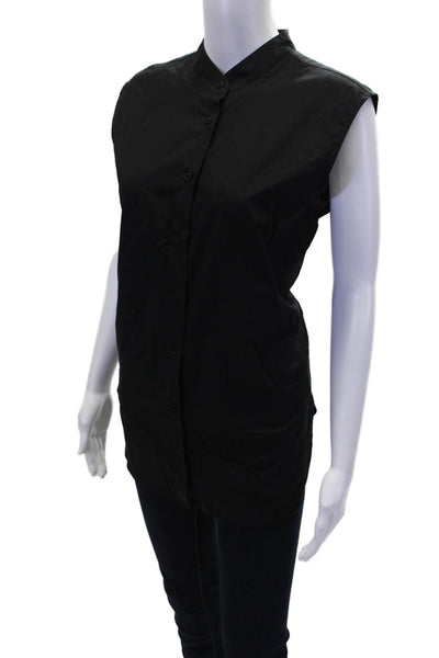 Closed Womens Organic Cotton Sleeveless Button-Down Shirt Black Size M