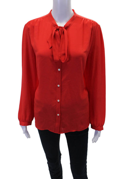 J Crew 365 Womens Tied Long Sleeve Button-Down Shirt Solid Red Size L