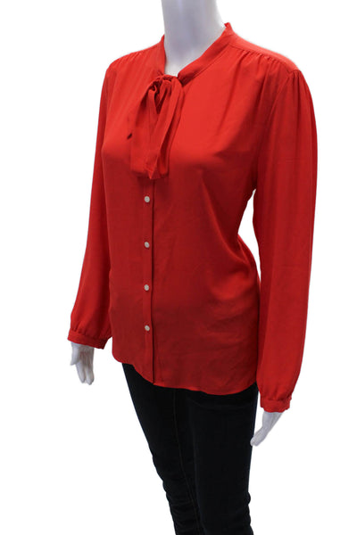 J Crew 365 Womens Tied Long Sleeve Button-Down Shirt Solid Red Size L