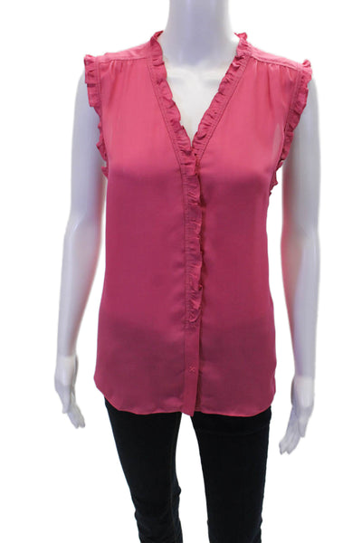 Go By GoSilk Womens Silk Sleeveless Ruffled Button-Down Shirt Pink Size L