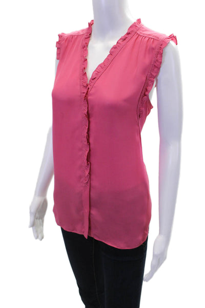 Go By GoSilk Womens Silk Sleeveless Ruffled Button-Down Shirt Pink Size L