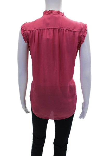 Go By GoSilk Womens Silk Sleeveless Ruffled Button-Down Shirt Pink Size L