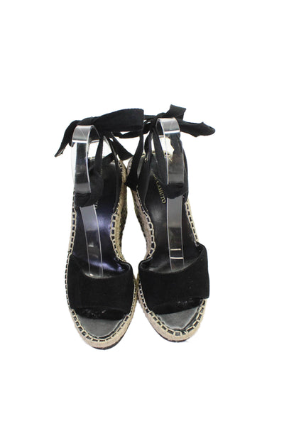 Vince Camuto Womens Metallic Espadrille Calf Tied Wedge Heels Black Size 6.5