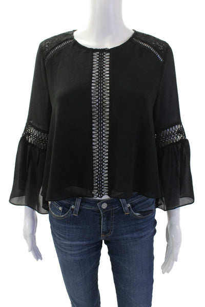 Tularosa Womens Lace Detail Round Neck Long Sleeve Blouse Top Black Size S