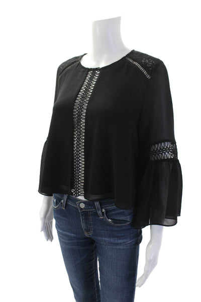 Tularosa Womens Lace Detail Round Neck Long Sleeve Blouse Top Black Size S