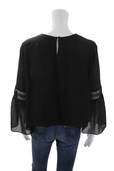 Tularosa Womens Lace Detail Round Neck Long Sleeve Blouse Top Black Size S