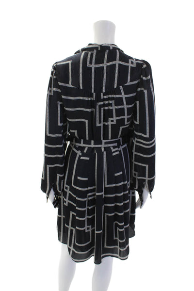 Joie Womens Geometric Print Belted Button Down A Line Dress Navy Blue White Size