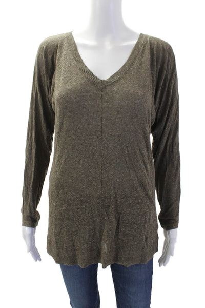 Vince Womens Linen Blend Long Sleeves V Neck Sweater Brown Size Medium
