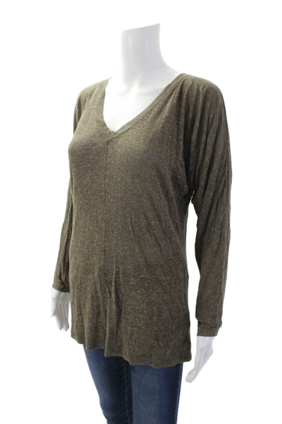 Vince Womens Linen Blend Long Sleeves V Neck Sweater Brown Size Medium