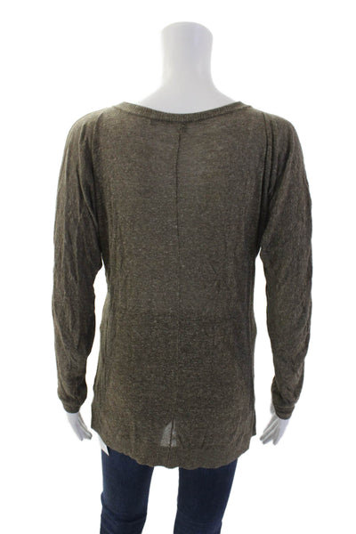 Vince Womens Linen Blend Long Sleeves V Neck Sweater Brown Size Medium