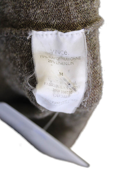 Vince Womens Linen Blend Long Sleeves V Neck Sweater Brown Size Medium