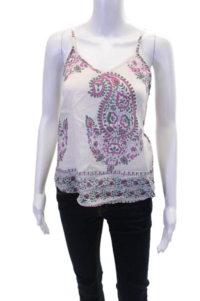 Bell Womens Spaghetti Strap V Neck Floral Paisley Tank Top White Pink Size Small