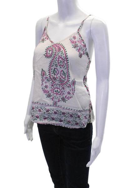 Bell Womens Spaghetti Strap V Neck Floral Paisley Tank Top White Pink Size Small