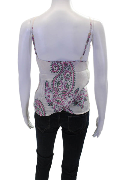 Bell Womens Spaghetti Strap V Neck Floral Paisley Tank Top White Pink Size Small