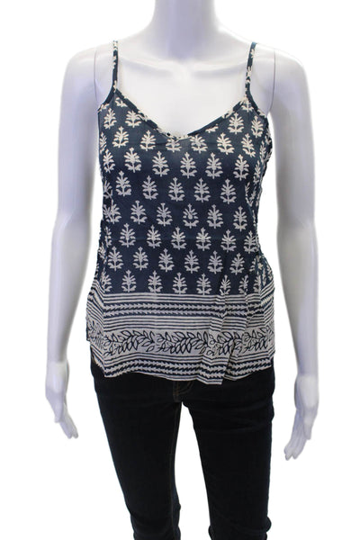 Bell Womens Spaghetti Strap V Neck Floral Foliage Tank Top Navy White Size Small