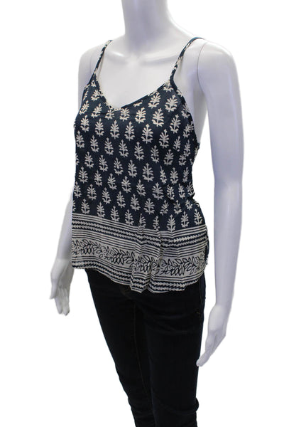 Bell Womens Spaghetti Strap V Neck Floral Foliage Tank Top Navy White Size Small
