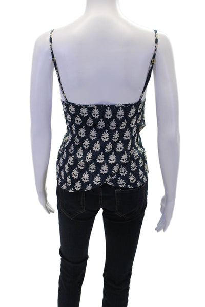 Bell Womens Spaghetti Strap V Neck Floral Foliage Tank Top Navy White Size Small