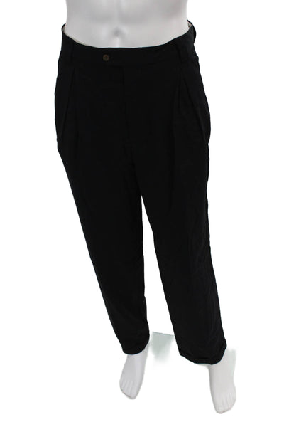 Ermenegildo Zegna Mens Wool Pleated Cuffed Hem Straight Leg Trousers Black Size