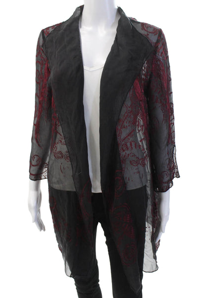 Citron Womens Silk Printed Long Sleeves Wrap Blouse Black Red Size Small