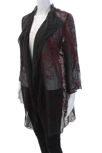 Citron Womens Silk Printed Long Sleeves Wrap Blouse Black Red Size Small