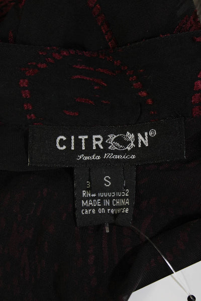 Citron Womens Silk Printed Long Sleeves Wrap Blouse Black Red Size Small