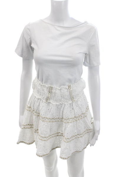 Sunday Tropez Womens Scalloped Mini Lili A Line Skirt White Linen One Size