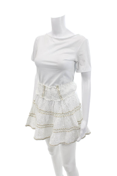 Sunday Tropez Womens Scalloped Mini Lili A Line Skirt White Linen One Size
