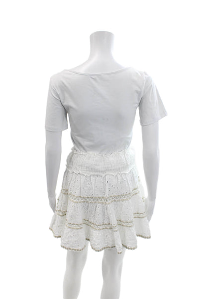 Sunday Tropez Womens Scalloped Mini Lili A Line Skirt White Linen One Size
