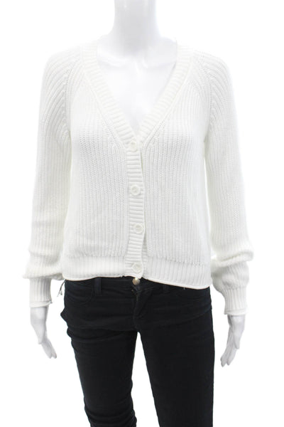 One Grey Day Womens Four Button V Neck Cardigan Sweater White Cotton Size XS