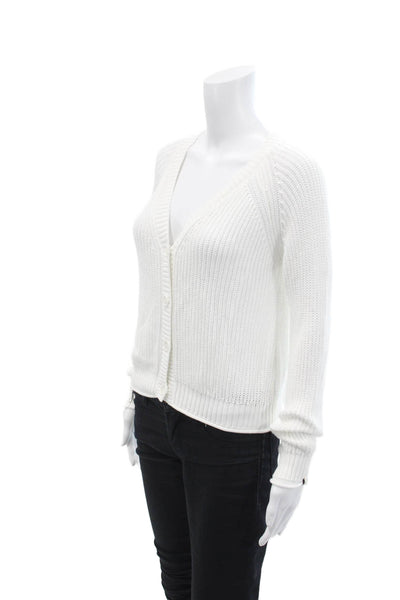One Grey Day Womens Four Button V Neck Cardigan Sweater White Cotton Size XS