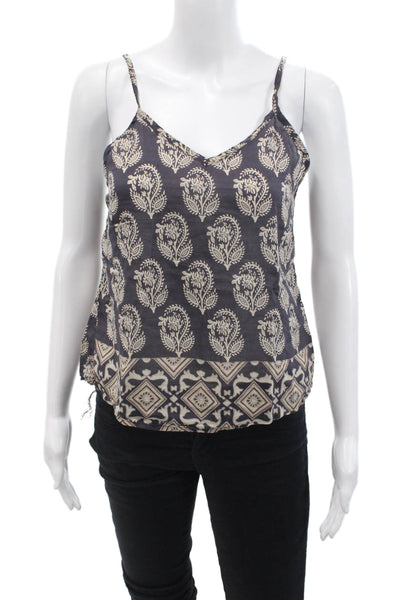 Bell Womens Spaghetti Strap V Neck Floral Tank Top Navy White Cotton Size Small