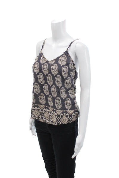 Bell Womens Spaghetti Strap V Neck Floral Tank Top Navy White Cotton Size Small
