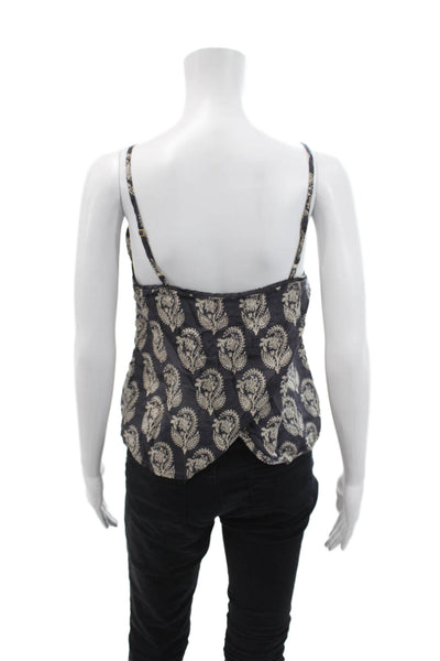 Bell Womens Spaghetti Strap V Neck Floral Tank Top Navy White Cotton Size Small