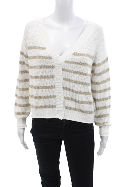 One Grey Day Womens Four Button Striped Cardigan Sweater White Brown Size Small