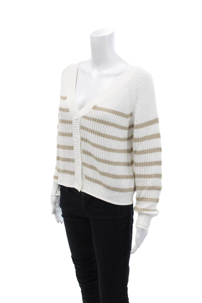 One Grey Day Womens Four Button Striped Cardigan Sweater White Brown Size Small