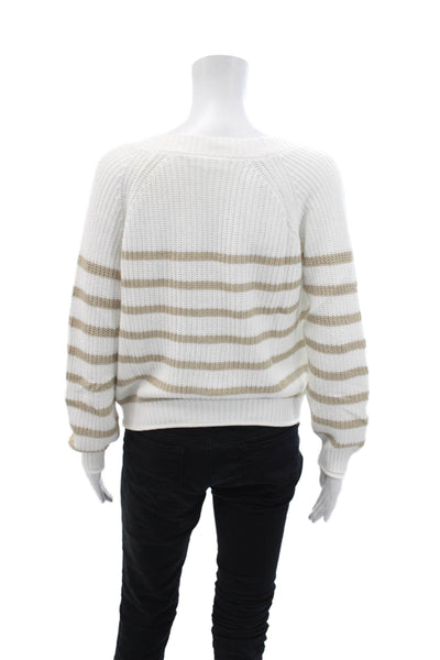 One Grey Day Womens Four Button Striped Cardigan Sweater White Brown Size Small