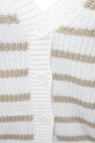 One Grey Day Womens Four Button Striped Cardigan Sweater White Brown Size Small