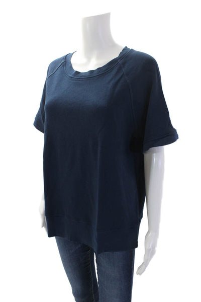 Christina Lehr Womens Short Sleeve Scoop Neck Knit Boxy Tee Shirt Navy Size 1