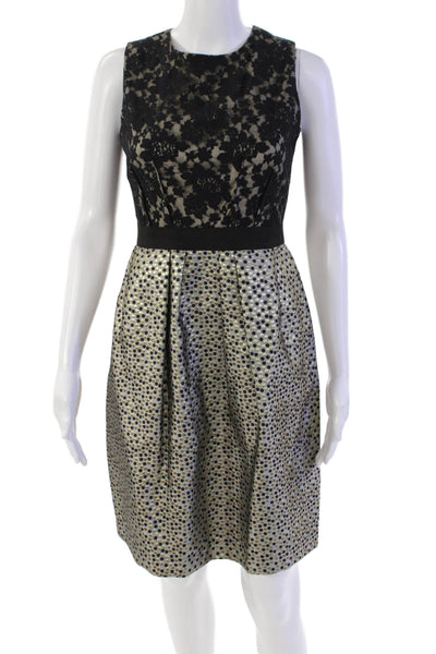 Taylor Womens Cotton Blend Lace Sleeveless Zip Up Fit + Flare Dress Gray Size 2