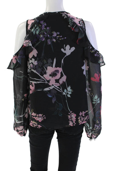Yumi Kim Womens Floral Long Sleeve Cold Shoulder Blouse Top Black Size XS